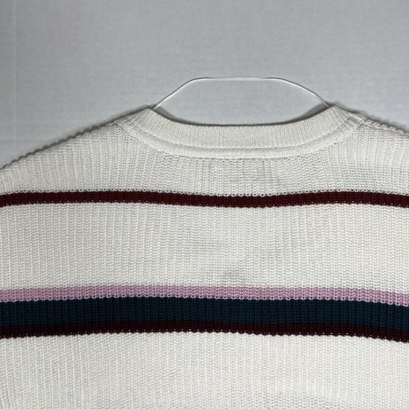 L A HEARTS V Neck Striped Sweater White Burgundy Cropped Oversized Size S - Picture 11 of 12